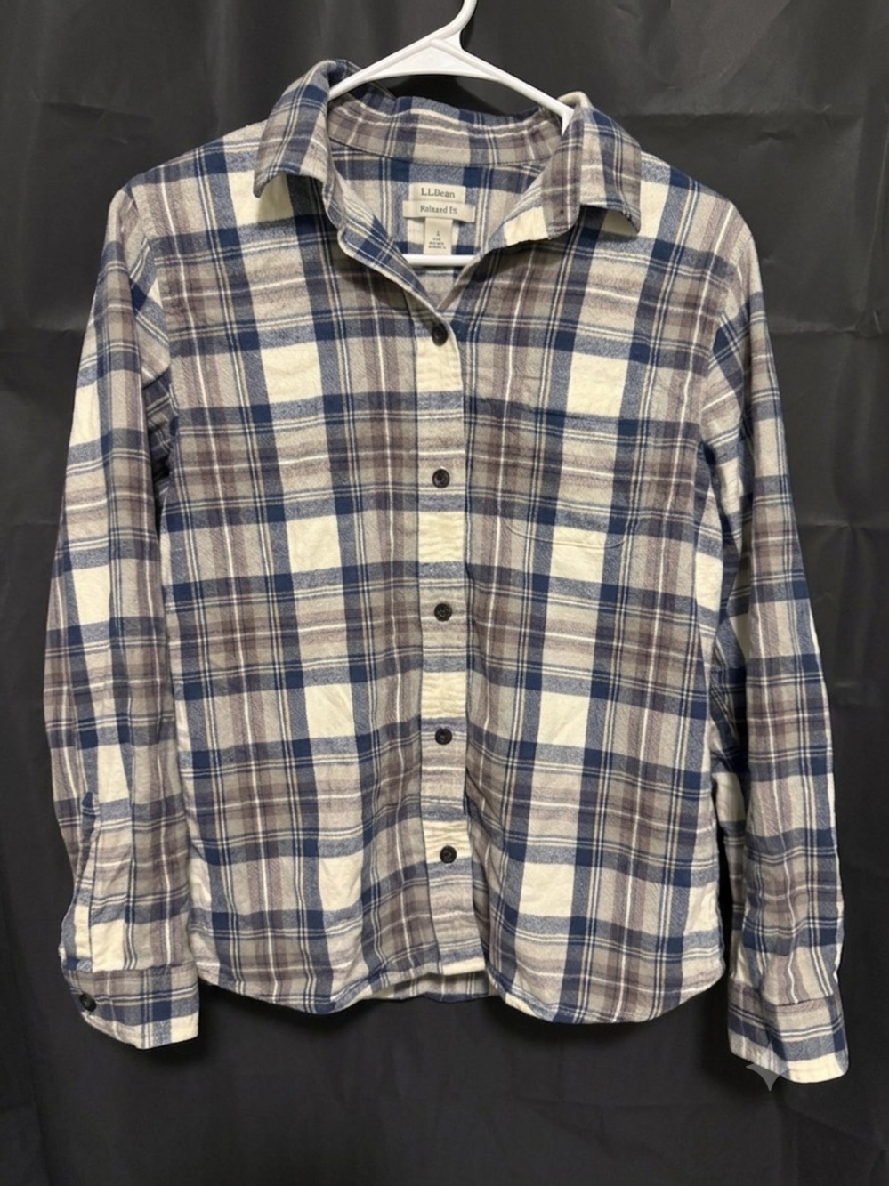 L.L.Bean Women’s Small Relaxed Fit Plaid Flannel Button Front Shirt Blue